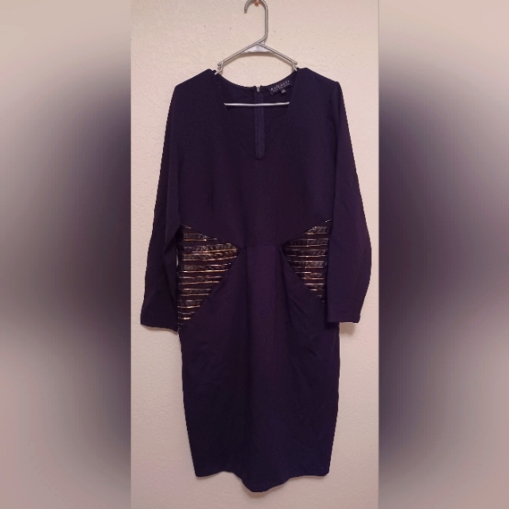Eloquii Size 18 Dress, Black long sleeve with gold detail around waist